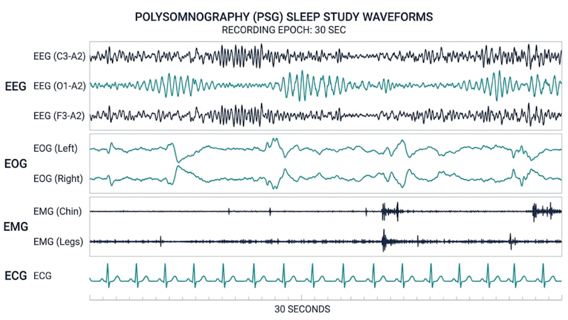 Polysomnography sleep study waveforms
